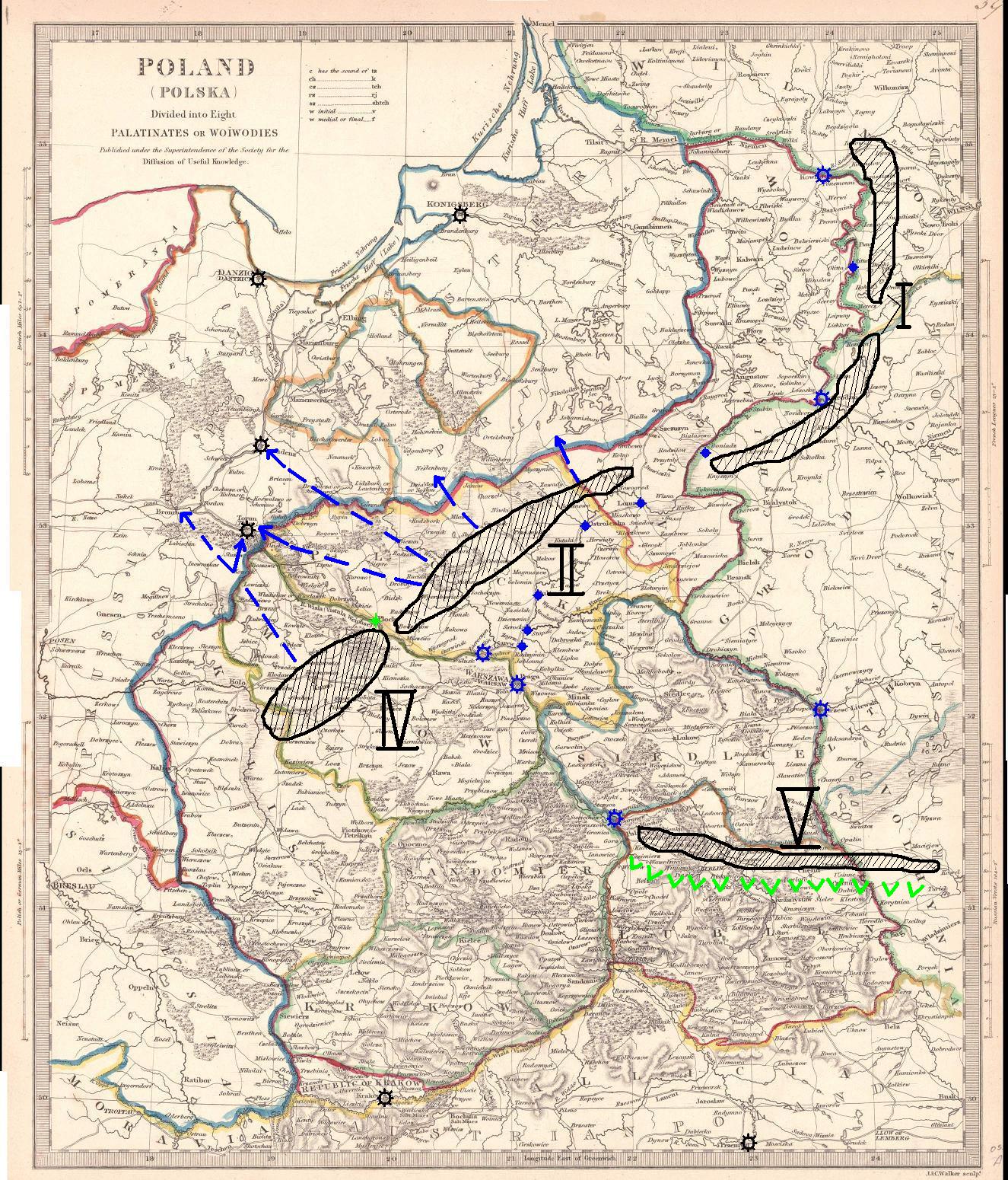 Карта: гипотетическое развертывание русской армии 1914, вариант Г