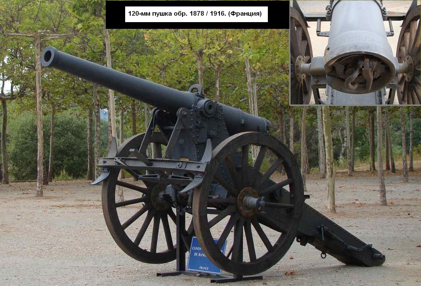 Фотография: 120-мм пушка обр. 1878/1916 из французского музея артиллерии. Общий вид и устройство затвора