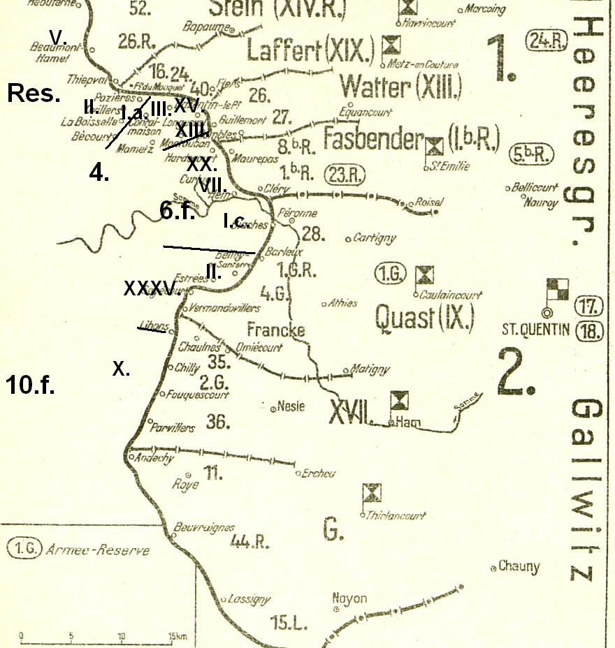 Положение сторон в ходе Битвы на Сомме в середине августа 1916 года