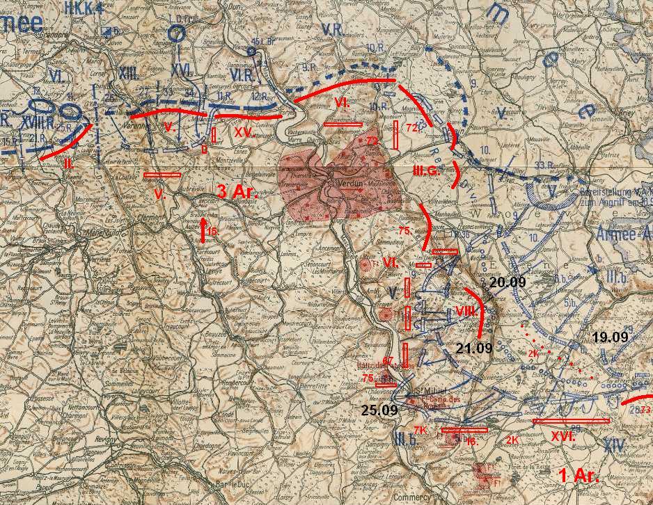 Схема наступательной операции германских войск в районе Вердена с 19 по 25 сентября 1914 г.