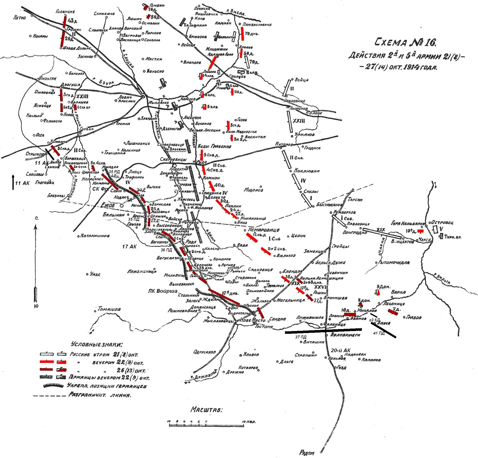 Наступление от Варшавы 21 - 27 октября 1914 и сражения у Ежова и Равы