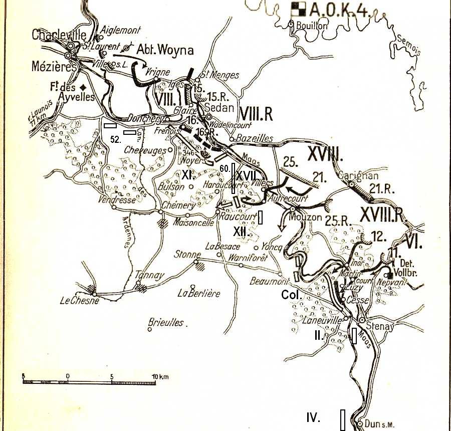 Схема 1-го сражения на Маасе во время летней кампании 1914 года, положение на 27 августа