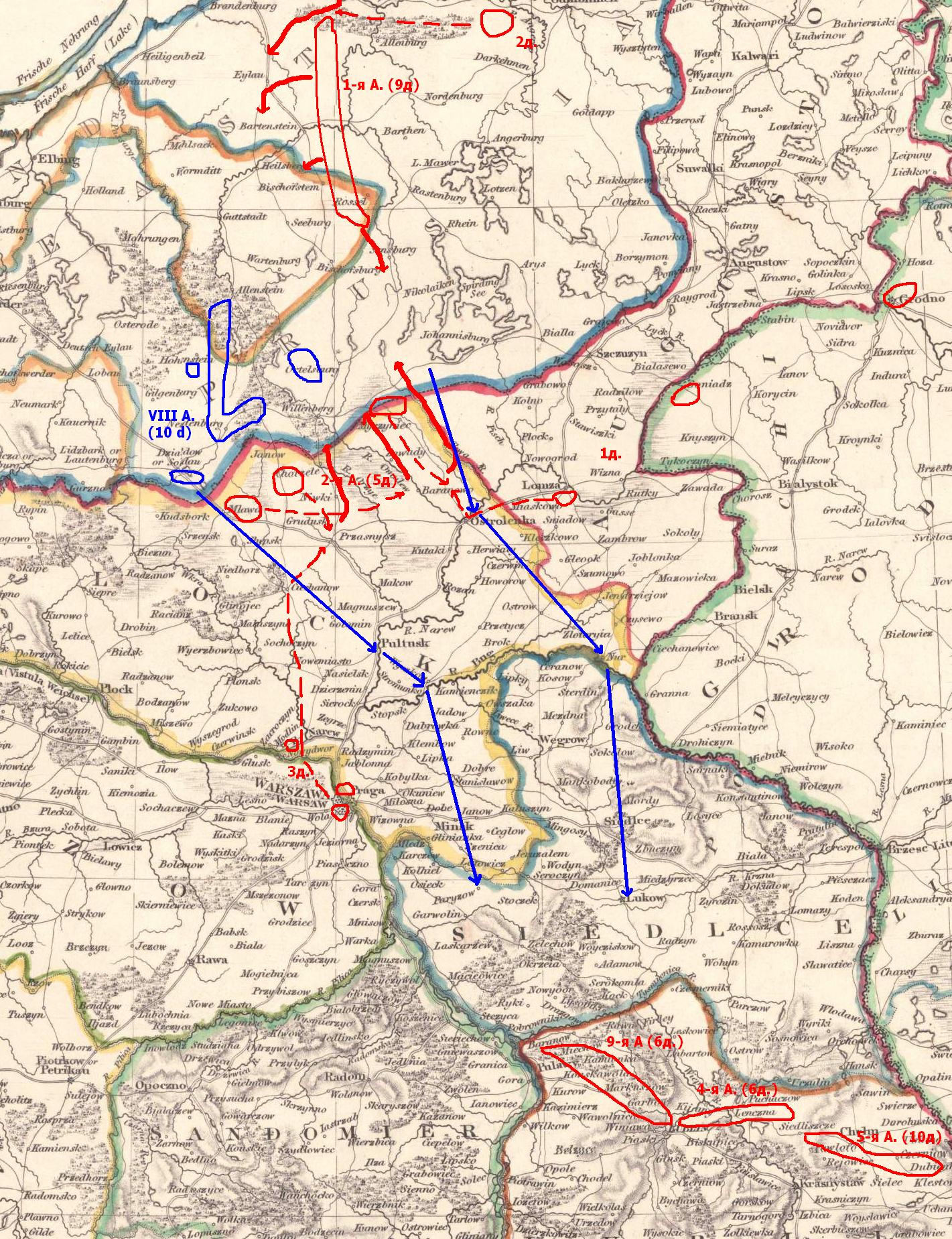 Положение русских войск и 8-й германской армии на востоке Польши 1.09.1914