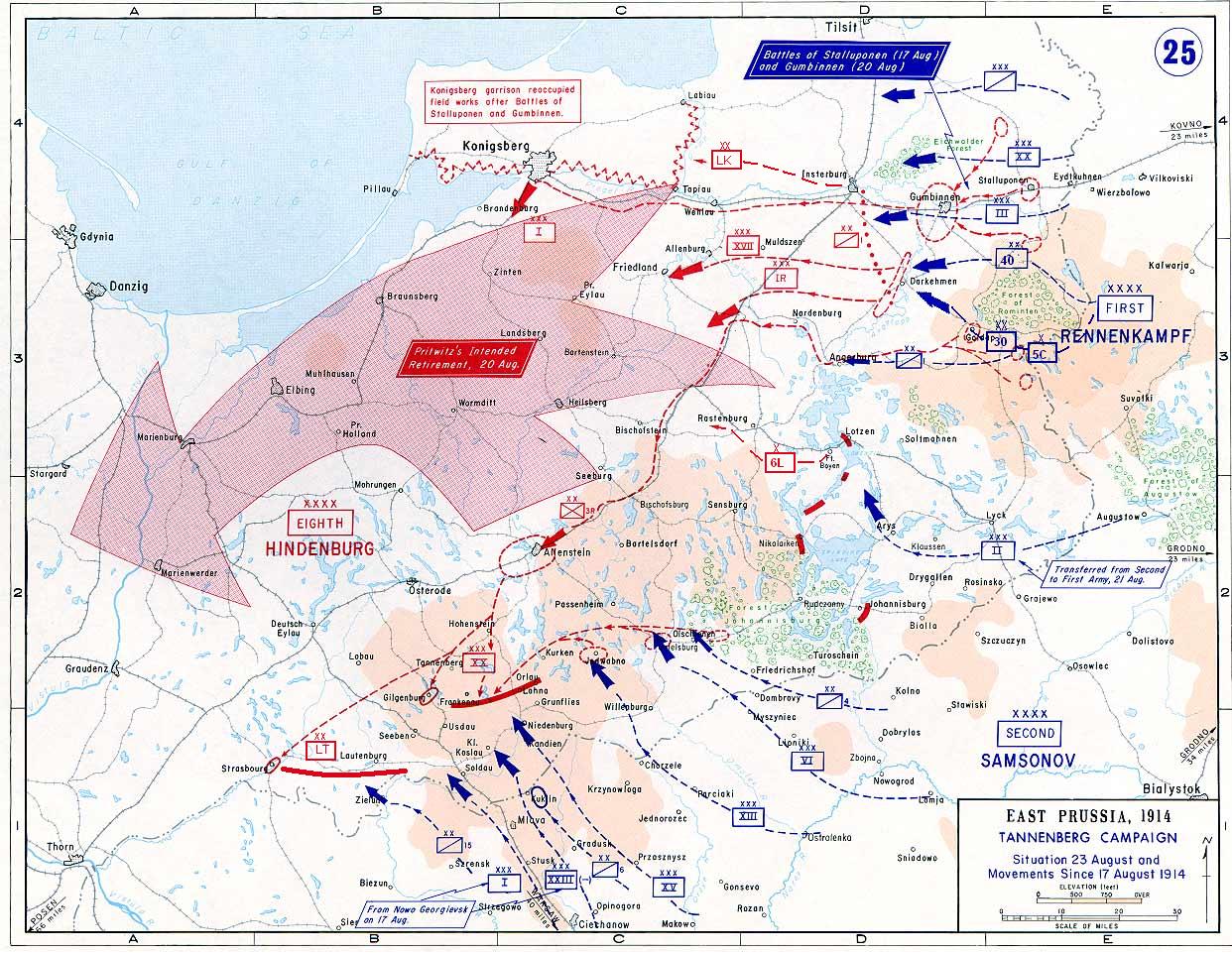 Схема развертывания сил Северо-западного фронта и схема начального этапа Восточно-Прусской операции в 1914 г